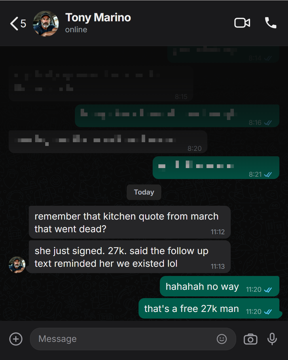 Client message: dead quote from spring revived and signed for 27k