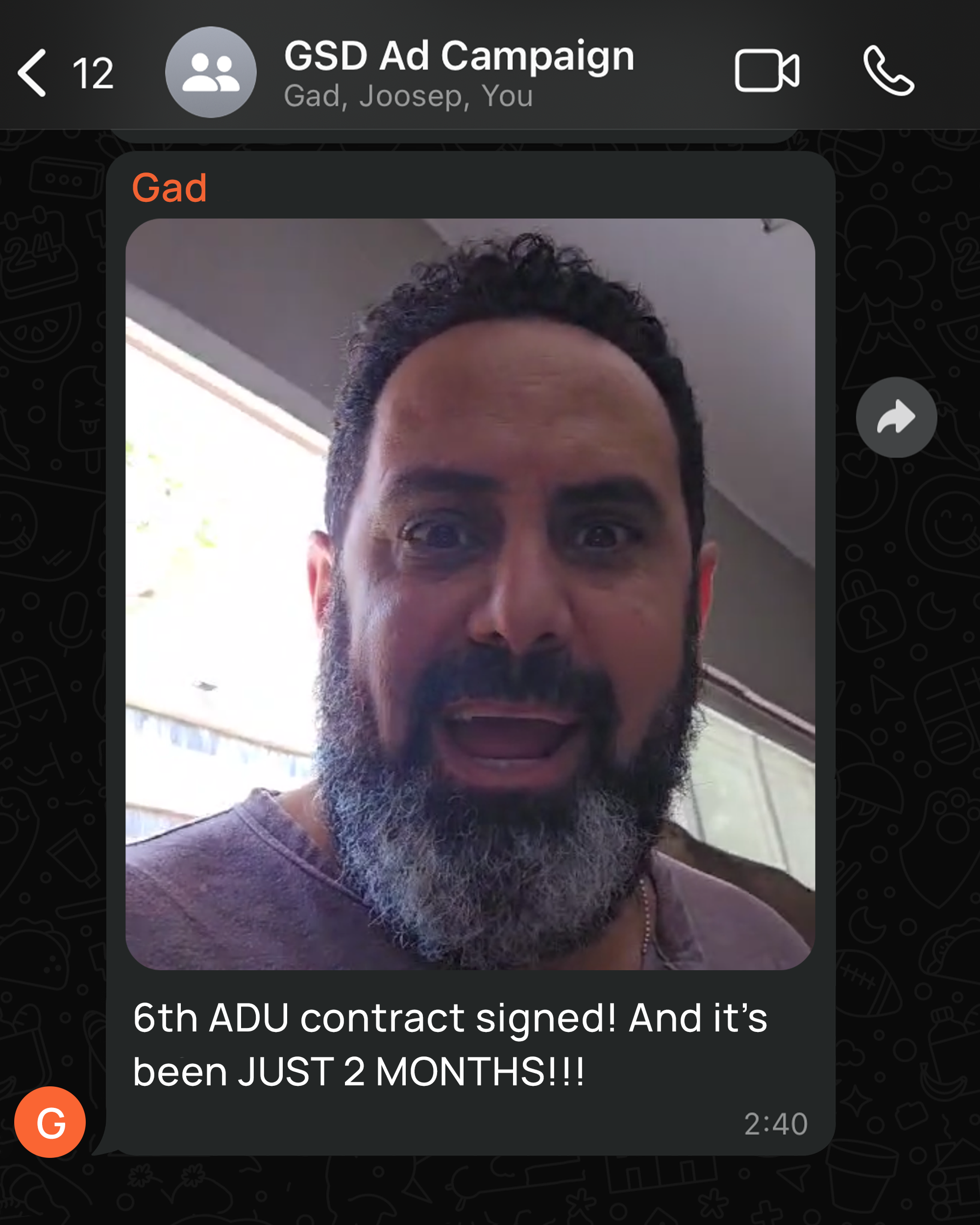 Client message: 6th ADU contract signed in just 2 months
